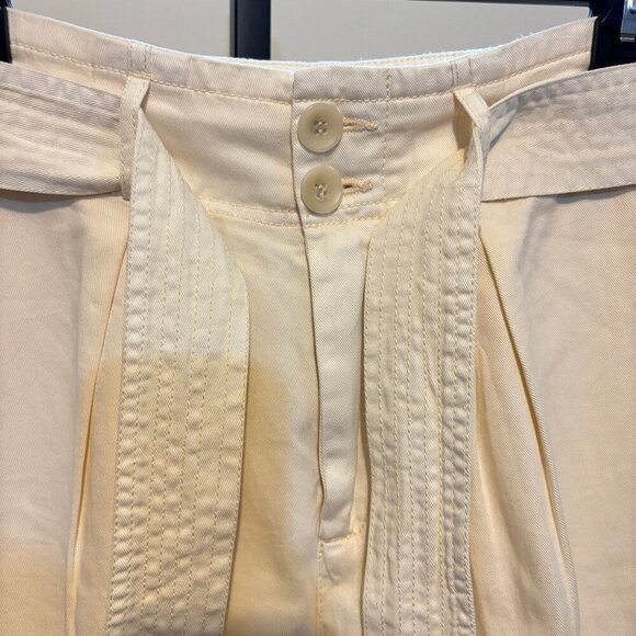 Free People High Waist 90s Peg Paperbag Cream Pleated Belted Trousers Pants - Picture 5 of 13